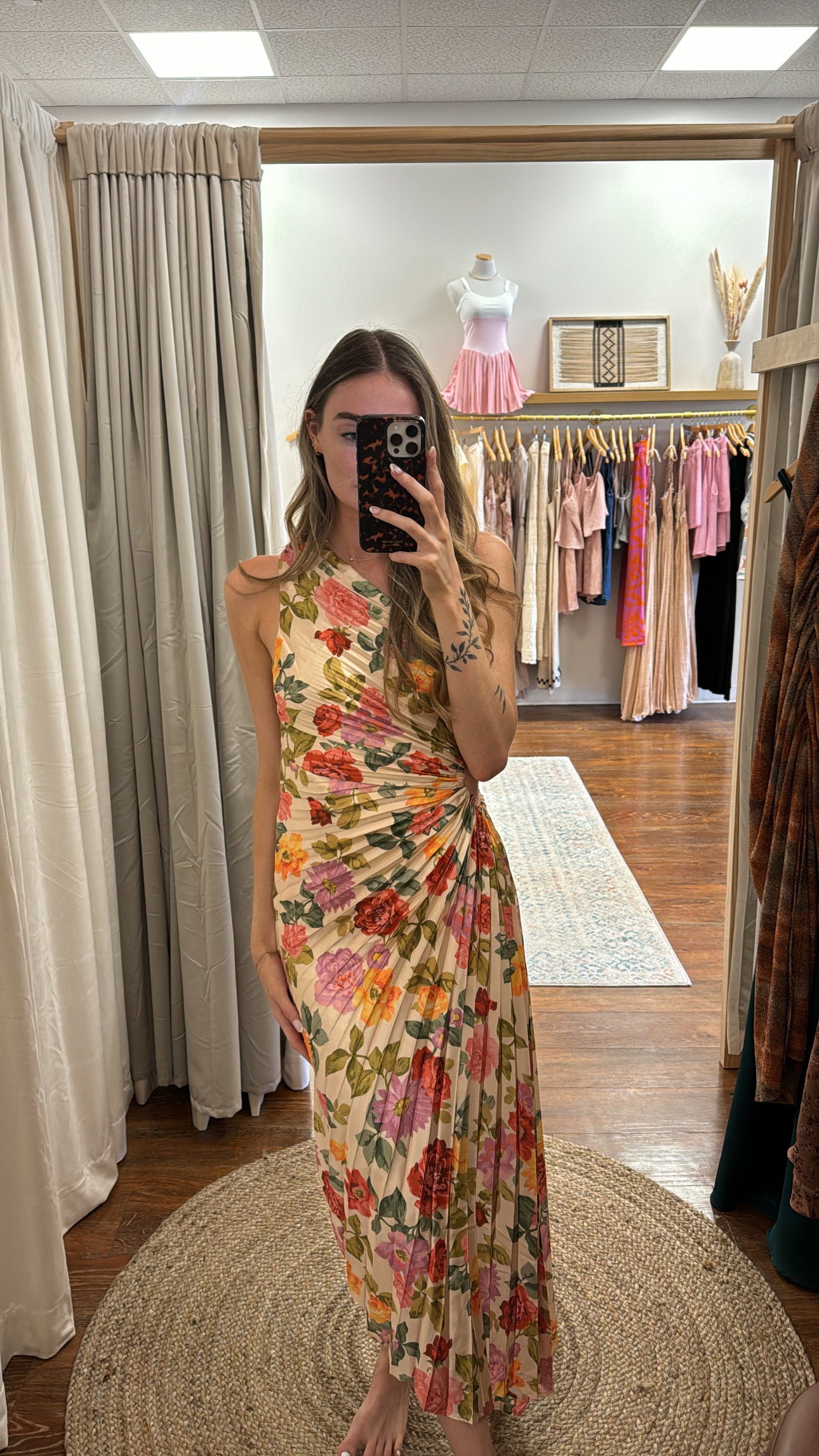 GARDEN PARTY ASYMMETRICAL PLEATED MAXI DRESS