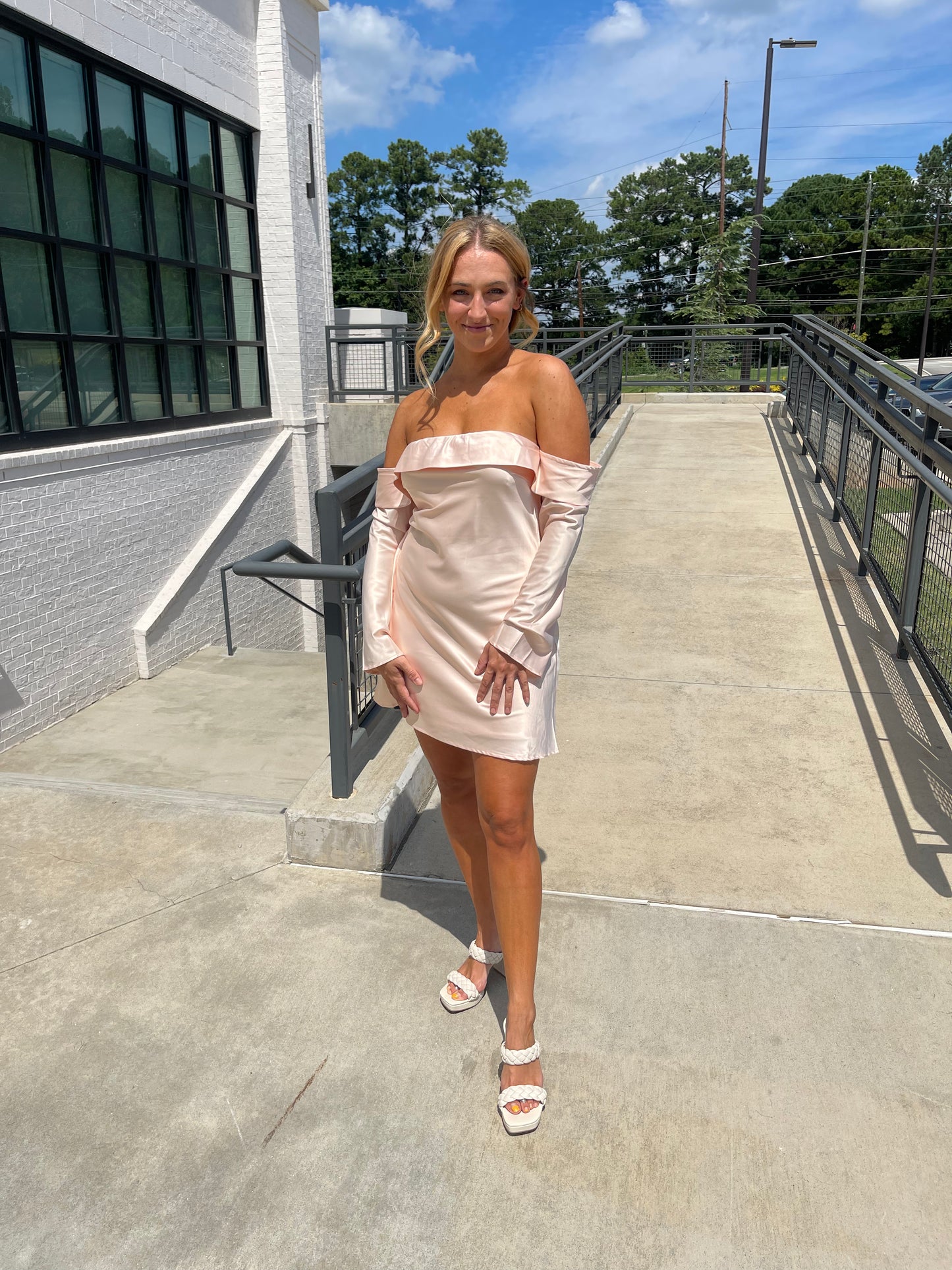 OH SO BUBBLY OFF THE SHOULDER MINI DRESS