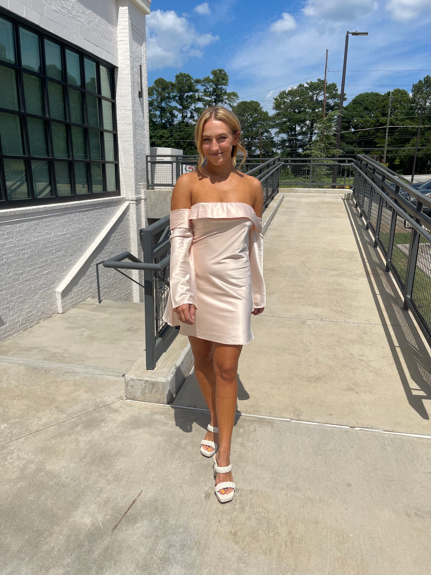 OH SO BUBBLY OFF THE SHOULDER MINI DRESS