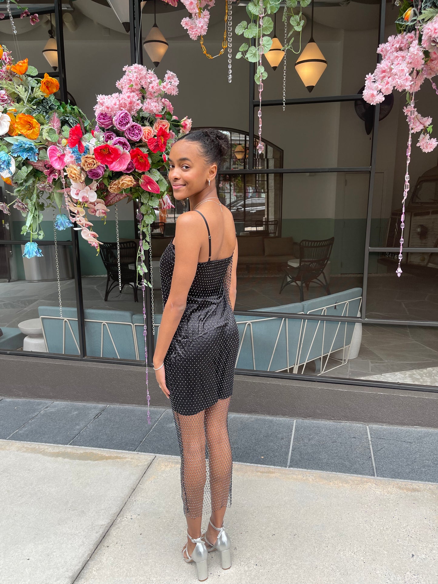 BEJEWELED MESH MIDI DRESS