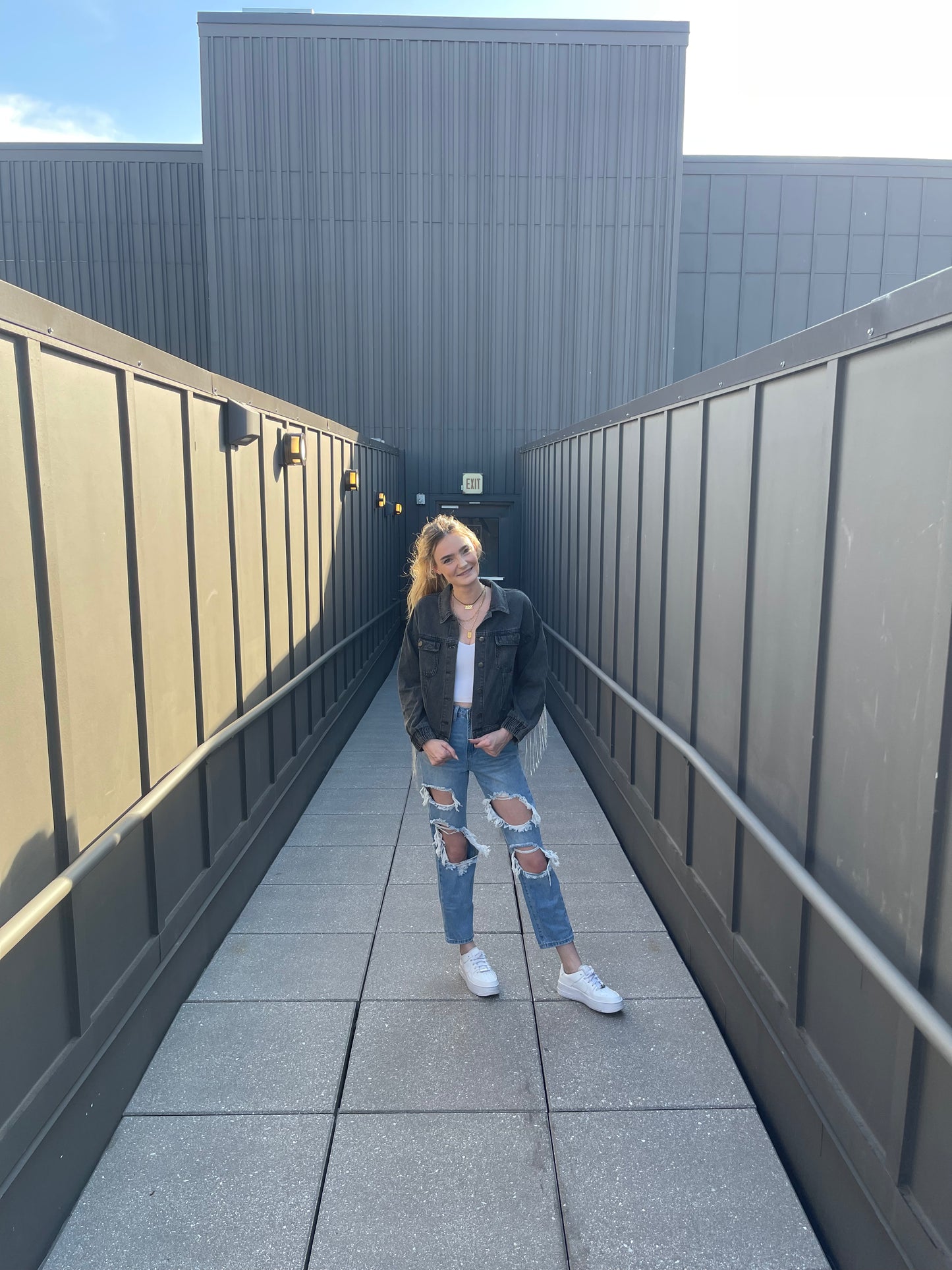 MEGAN RHINESTONE FRINGE DENIM JACKET