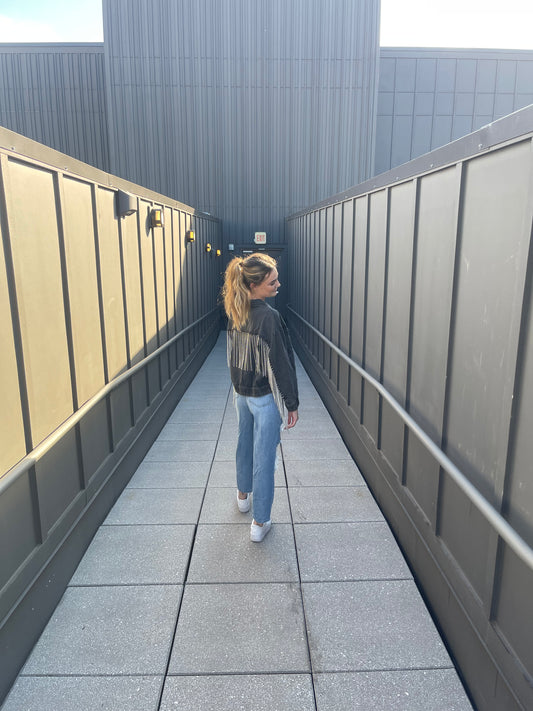 MEGAN RHINESTONE FRINGE DENIM JACKET