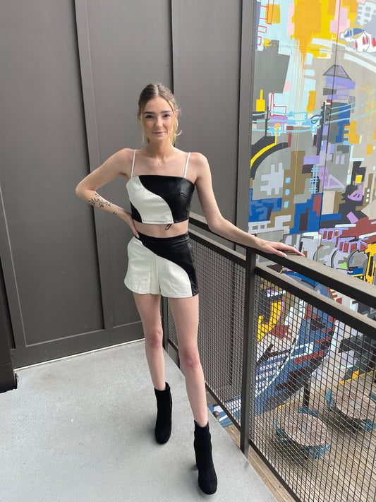 KENNEDY COLOR BLOCK LEATHER SHORTS