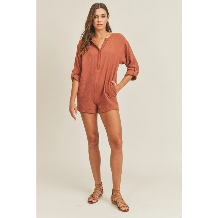 CINNAMON FRONT SNAP ROMPER