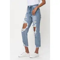 INDIGO FRAYED HIGH WAIST JEANS