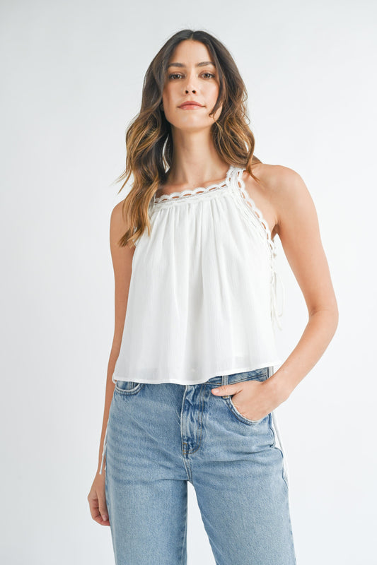 ALL TIED UP LACE TRIM TANK