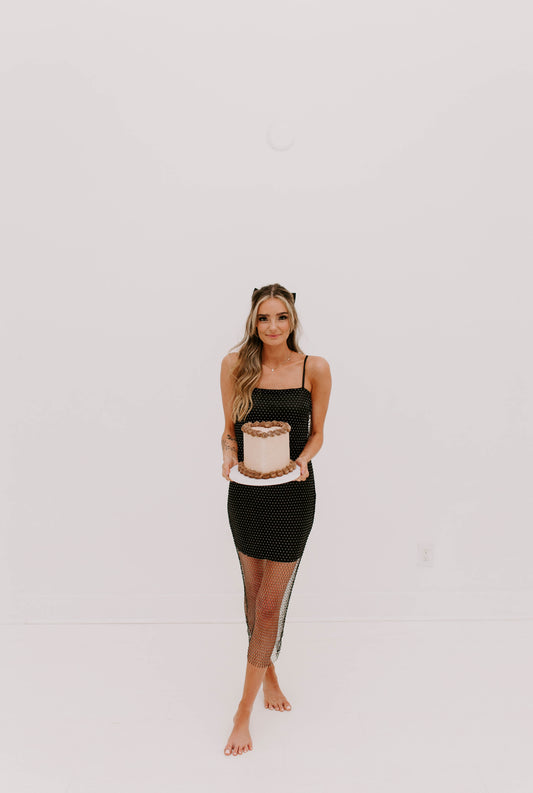 BEJEWELED MESH MIDI DRESS