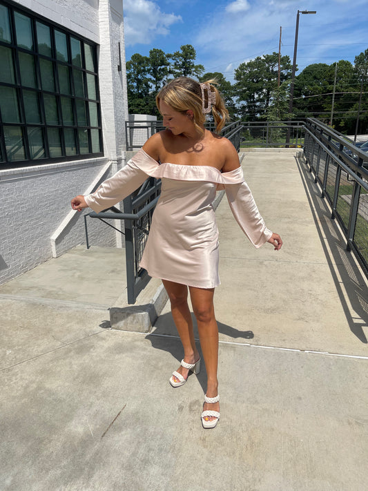 OH SO BUBBLY OFF THE SHOULDER MINI DRESS