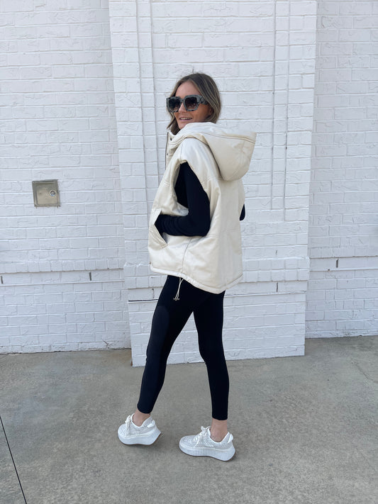 WREN HOODED LEATHER VEST