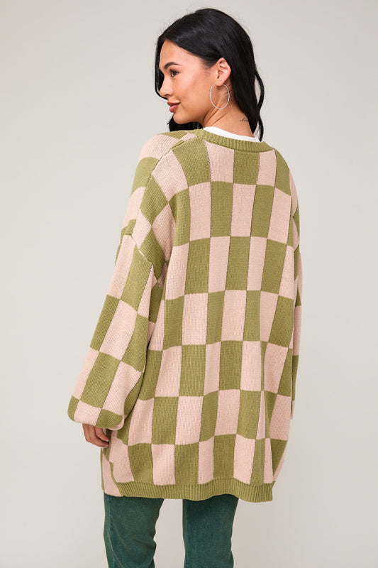 CHECKERED OVERSIZED CARDIGAN