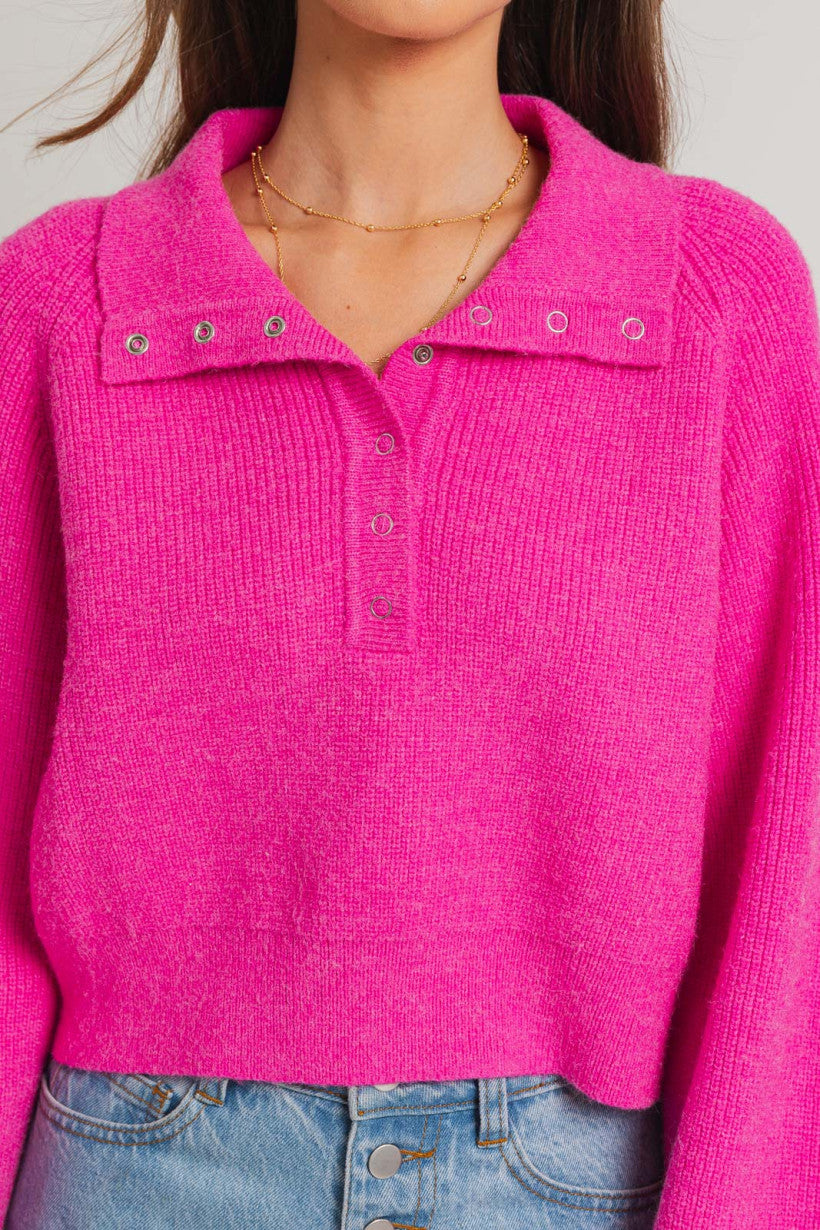 MAGENTA HENLEY SWEATER