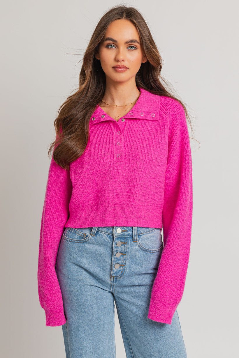 MAGENTA HENLEY SWEATER