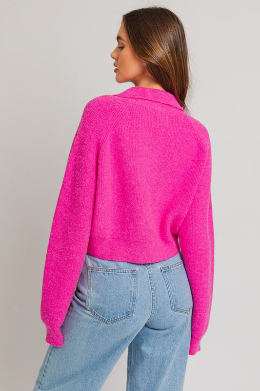 MAGENTA HENLEY SWEATER